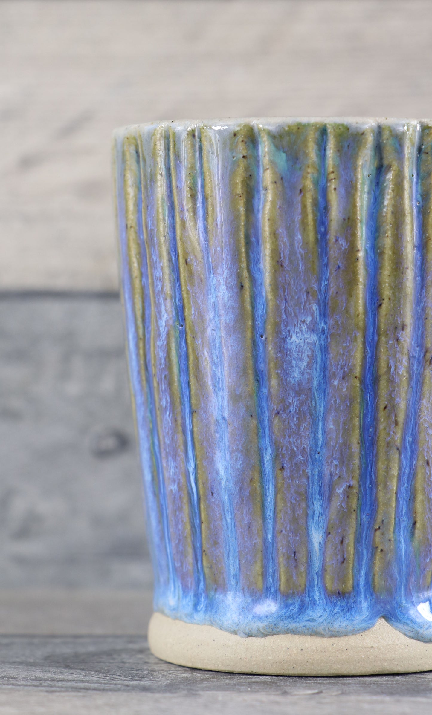 Bright Blue Striped Pot