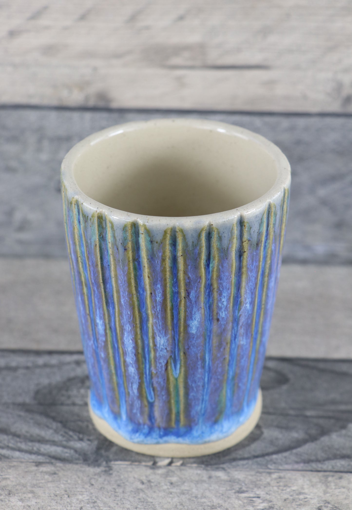 Bright Blue Striped Pot